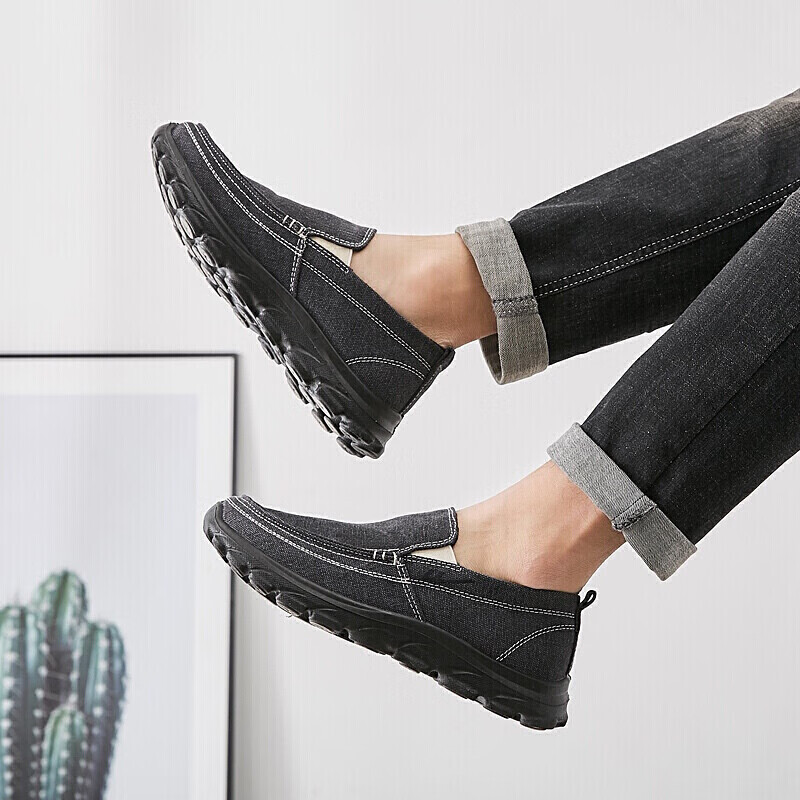 Warrior Canvas Shoes, Breathable Sports Casual Slip-On Low-Top Trendy Sneakers, WXY-B011Z, Black And Gray, Size 43