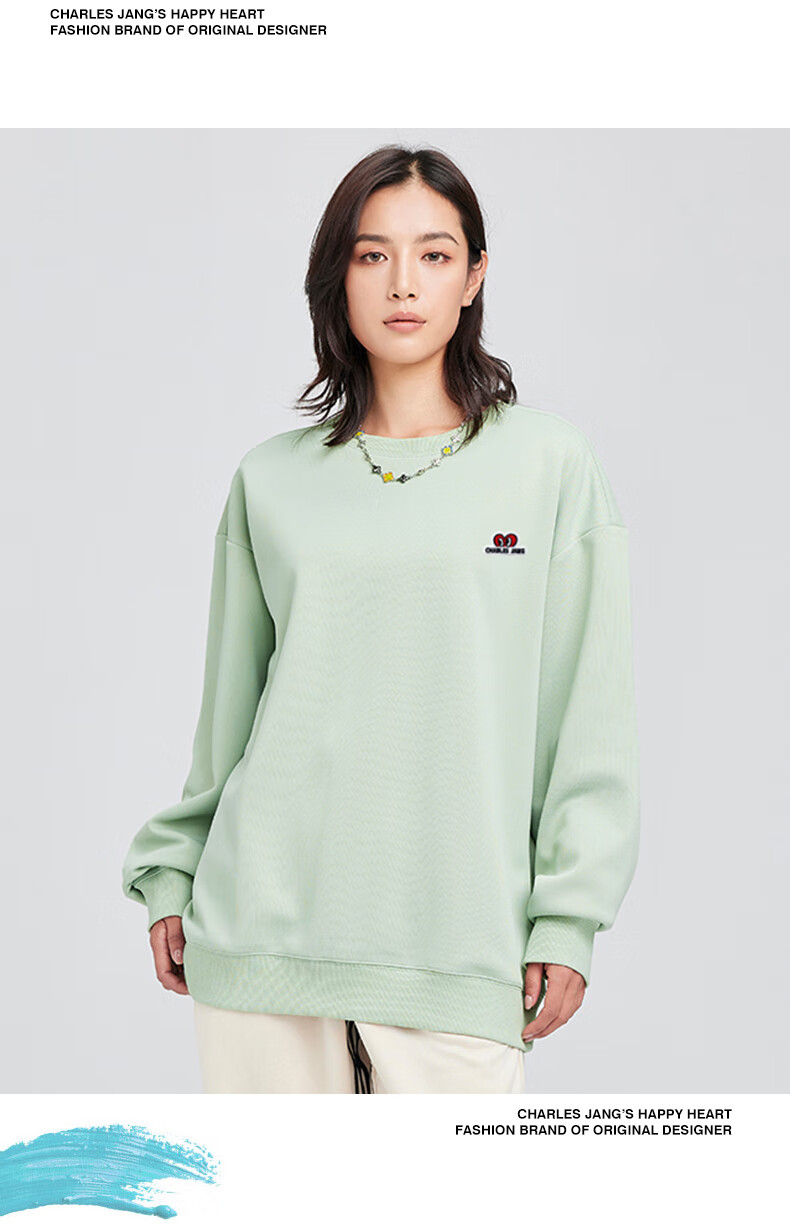 Chaersitaoxin [Bailu & Wang Churan Same Style] Sweatshirt Unisex Couple Heart Embroidery Base Layer, Pink, Size L 12