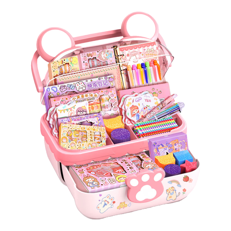 BEIBITONGHUA Planner Guka Set Gift Box Complete Children's Planner Book Stickers Girls Pretend Play Toys Birthday Gift for 6-10 Year Old Girls DIY Handmade Materials Craft Kit with Walking Stick Tape Large Gift Package