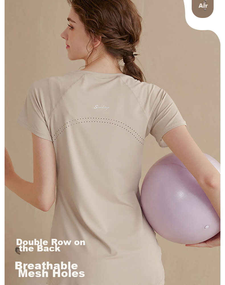 XUEXIMAN Yoga Wear Sports Top for Women, Summer Quick-Dry Short-Sleeve T-Shirt, Mid-Length, Hip-Covering, Slimming, Breathable, for Running And Fitness 6