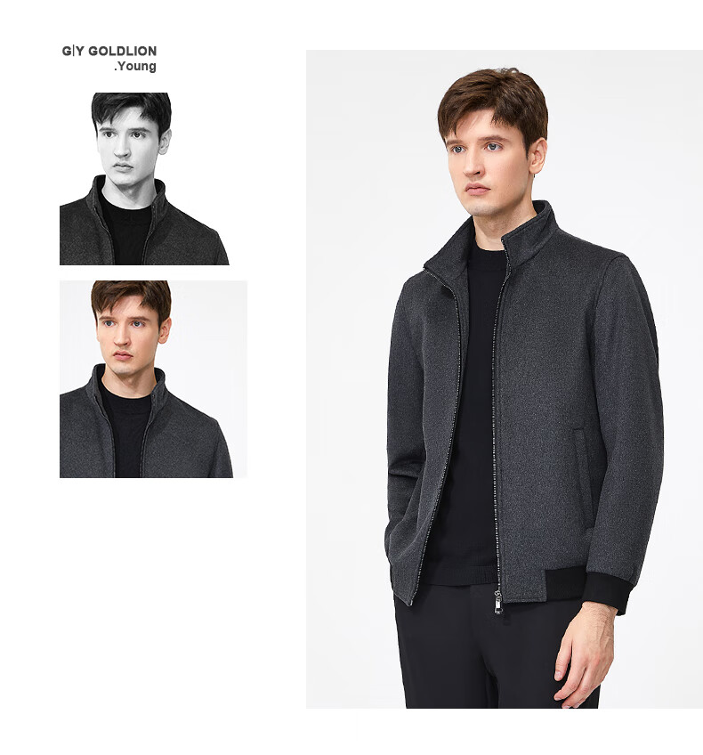Goldlion [Warm Merino Wool] Stand-Collar Jacket, 2026 Autumn Men's High-End Lightweight Coat, Black, Size M 6