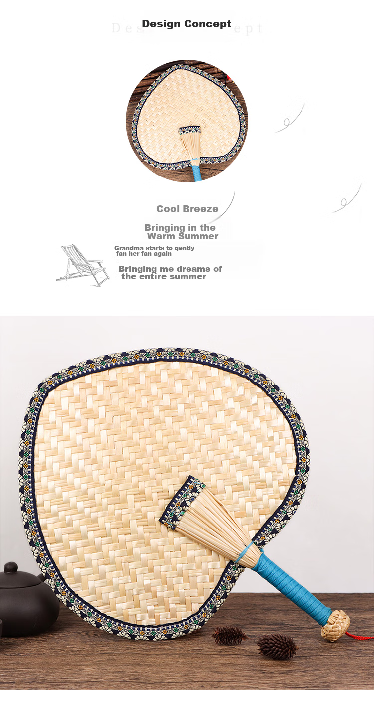 TaTanice, Woven Reed Fan, Handmade Traditional Large Reed Fan, Men's Banana Leaf Round Fan, Women's Grass Weave Fan, Chinese Style Fa 2