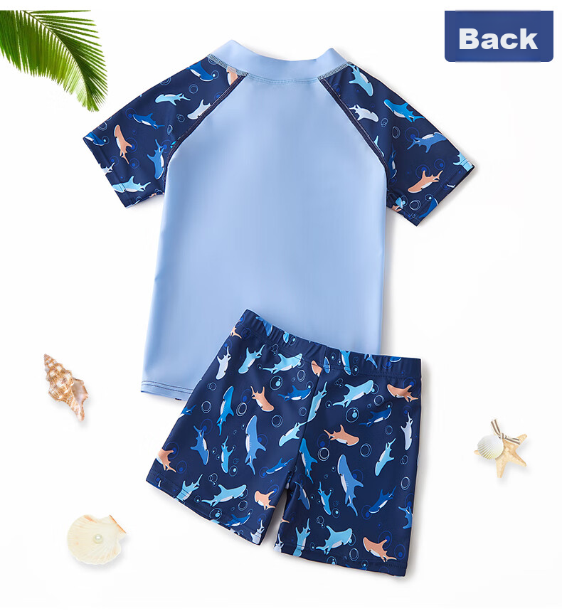 PEAK Children's Swimwear, Boys' Professional Short-Sleeve Two-Piece Training Swimsuit And Swim Trunks, Chlorine-Resistant Hot Spring Mirror Hat Bag Set, Size 110 16