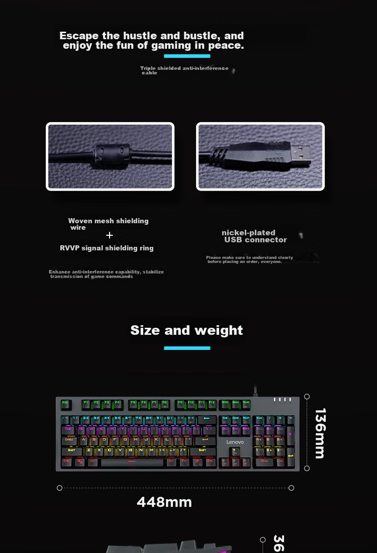 Lenovo K104 Wired Mechanical Blue Switch Keyboard with RGB Lighting Effects, Compatible with Lenovo Legion R9000P/Y7000 Gaming And Office Use, 104 Keys, PUBG Keyboard, Black Blue Switch 11