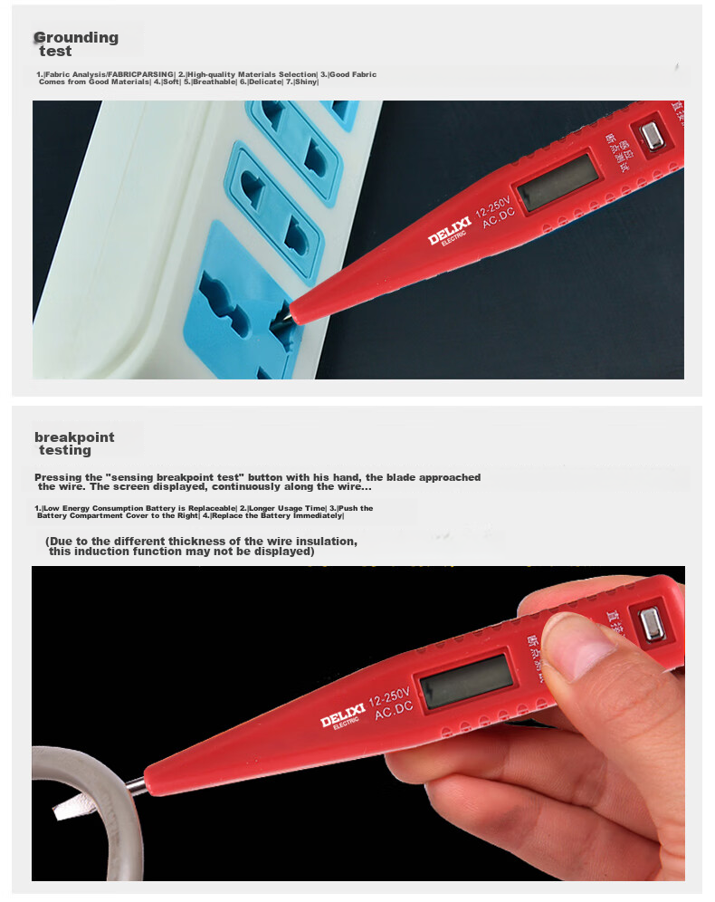 DELIXI ELECTRIC Digital Display Voltage Tester, Multifunctional Induction Electrician Voltage Tester with Wire Inspection And Lighting Function, 12-250V 8