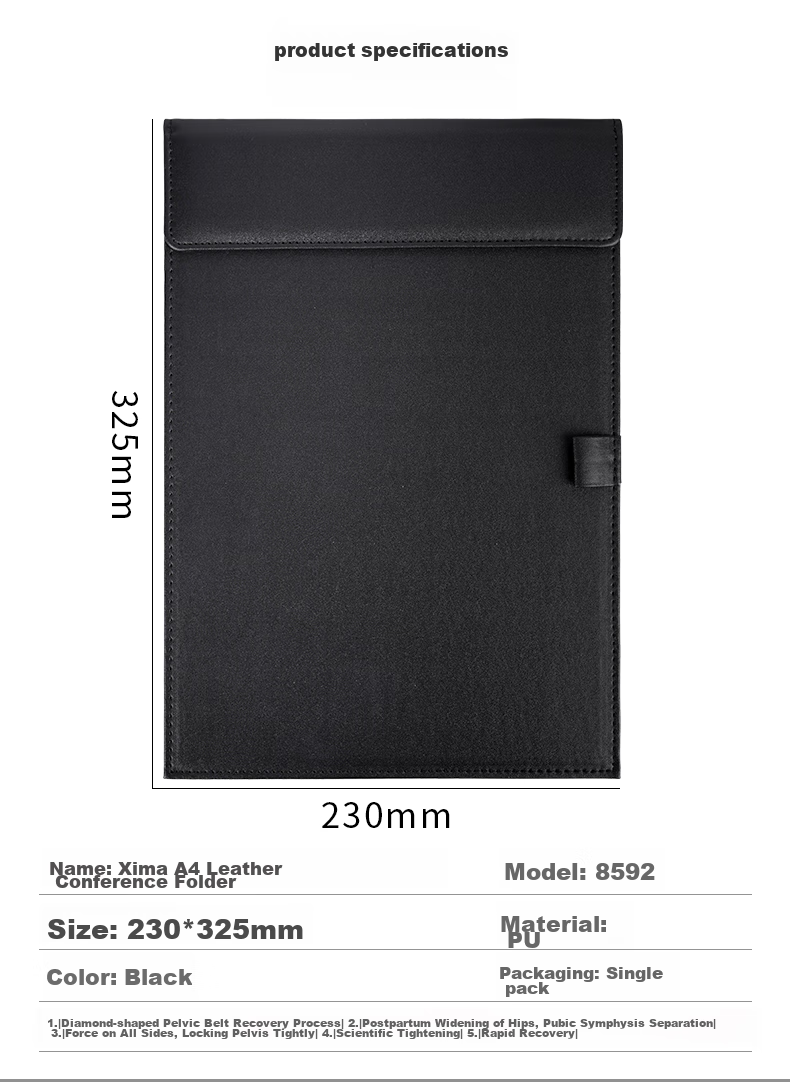 SIMAA A4 Magnetic Leather Conference Board Folder, Magnetic File Folder for Meetings And Business Writing, Report Folder Writing Pad Office Supplies with Pen Holder 8592 Black 2