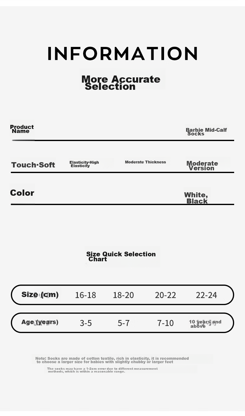 Barbie Children's Mid-Calf Socks, Girls' Sports Socks, Spring And Autumn Long Socks, Knee-High Socks, Cotton Socks, Boys' Soccer Socks 4