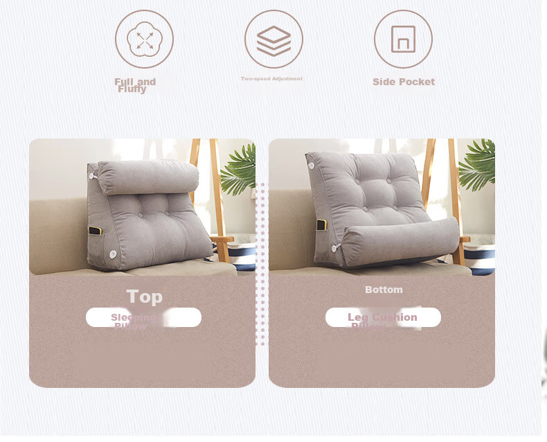 Hengyuanxiang Bed Head Triangle Cushion, Enlarged Car Backrest, Removable And Washable, Sofa Lumbar Support, Office Back Protection Pad, 55*25*50 4