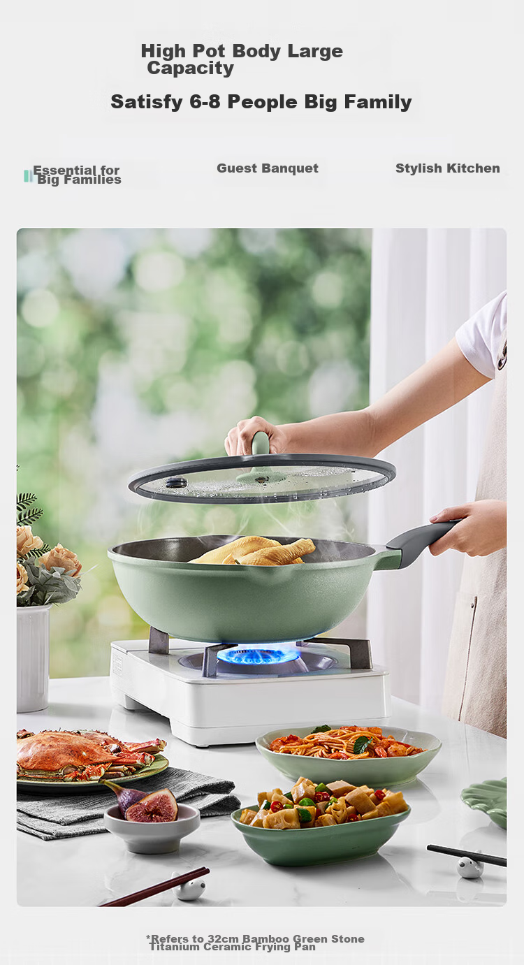 COOKER KING Ceramic Wok with Titanium Coating, Zero Fluorine Non-Stick Pan, Micro-Pressure Non-Stick Flat Bottom Wok, 32cm 12