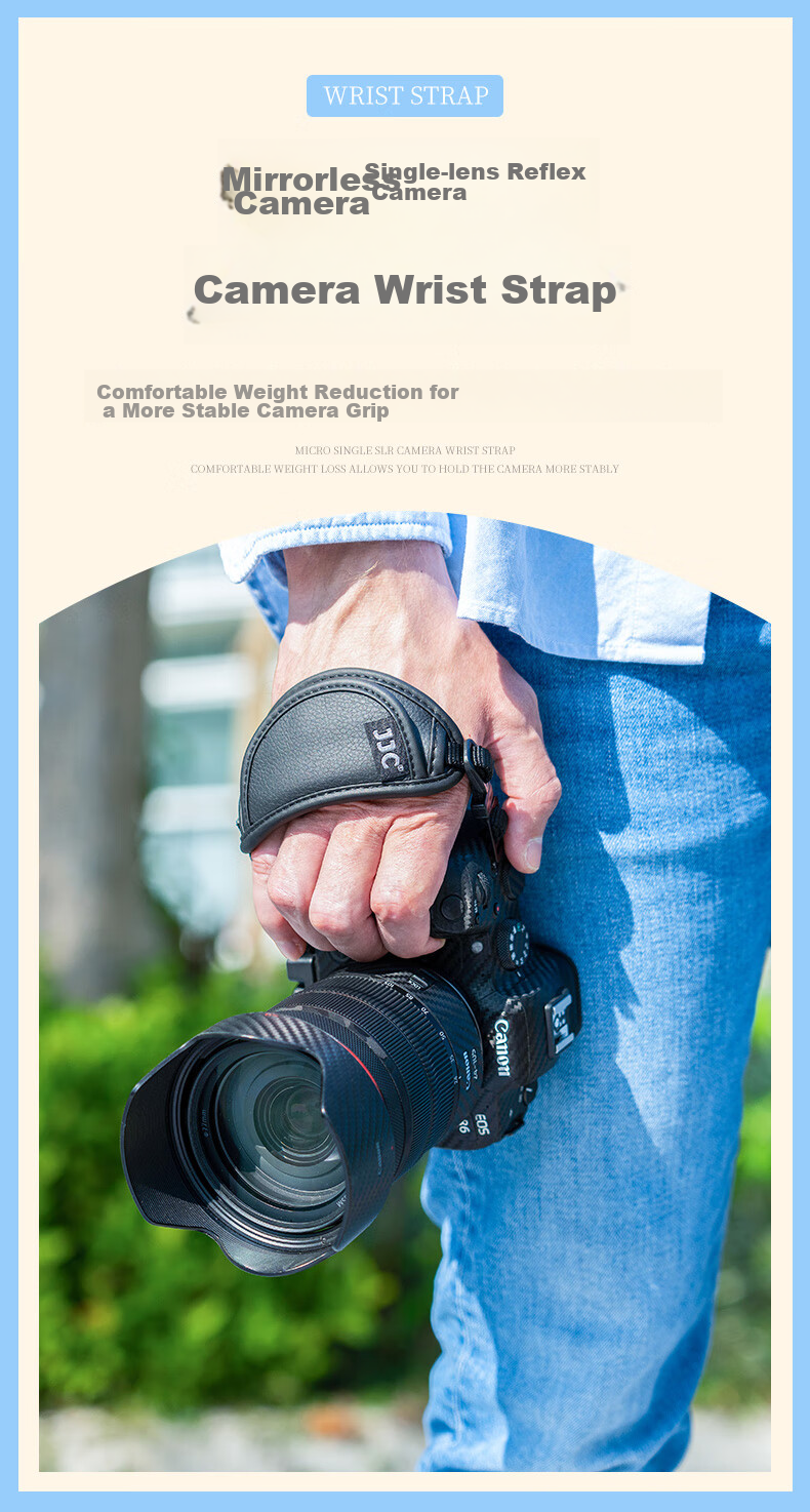 JJC Mirrorless Camera Wrist Strap, Wrist Guard, Compatible with Sony A7M5, A7M3, A6300, A7III, A7R3, Canon M50, 200D, Fuji XT20, Suitable for Nikon Wrist Strap 1