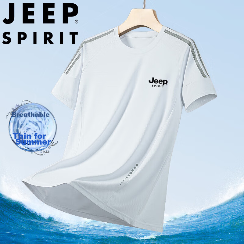 Мужская футболка JEEP SPIRIT с коротким рукавом, летняя, быстросохнущая, повседневная, из ледяного шелка, дышащая, легкая, спортивная, черная, XL