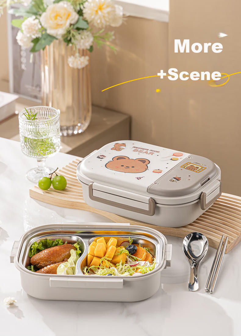 Guangyi 316 Stainless Steel Lunch Box for Elementary School Students And Office Workers, Children's Meal Box with 2 Compartments And Utensils GY7417 13