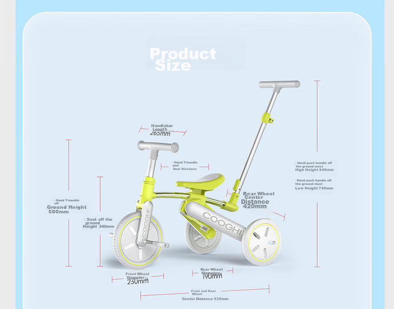 COOGHI Children's Tricycle K3 Pedal Bike for Ages 1-4, Stroller Toy, Foldable Pushchair, 5-In Birthday Gift 26