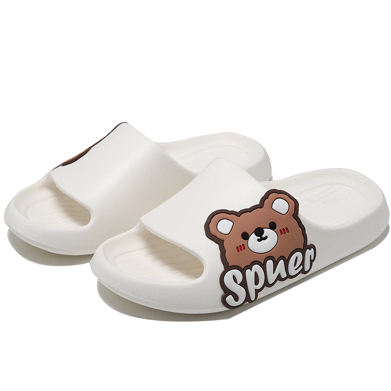 Huameijianbu Cute Bear Couple Thick-Soled Squishy Bathroom Indoor And Outdoor Soft-Sole Slippers HM33111 White Size 44-45