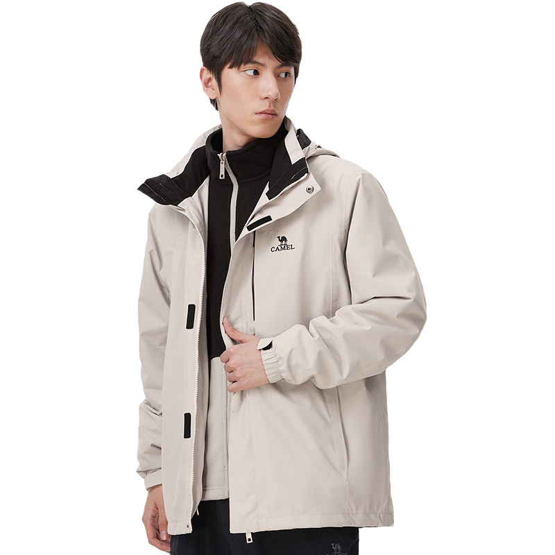CAMEL Men's Three-In Jacket with Detachable Fleece Inner Layer And Triple Protection, A1W231121AX