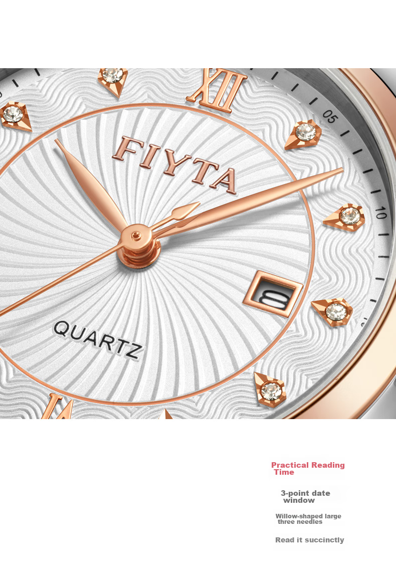 FIYTA Women's Watch, Classic Series Quartz Calendar White Dial with Gold Steel Strap, Same As In-Store Model, Holiday And Birthday Gift 11