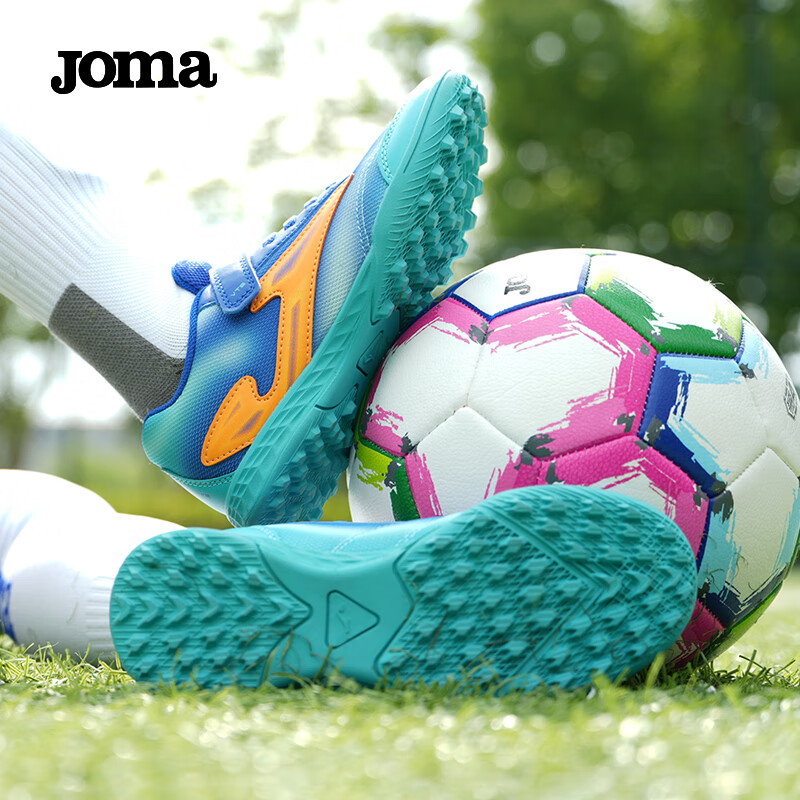 JOMA Soccer Shoes TF Turf Cleats for Youth, Children And Elementary School Students, Non-Slip Breathable Football Training Shoes, Blue/orange, Size 30