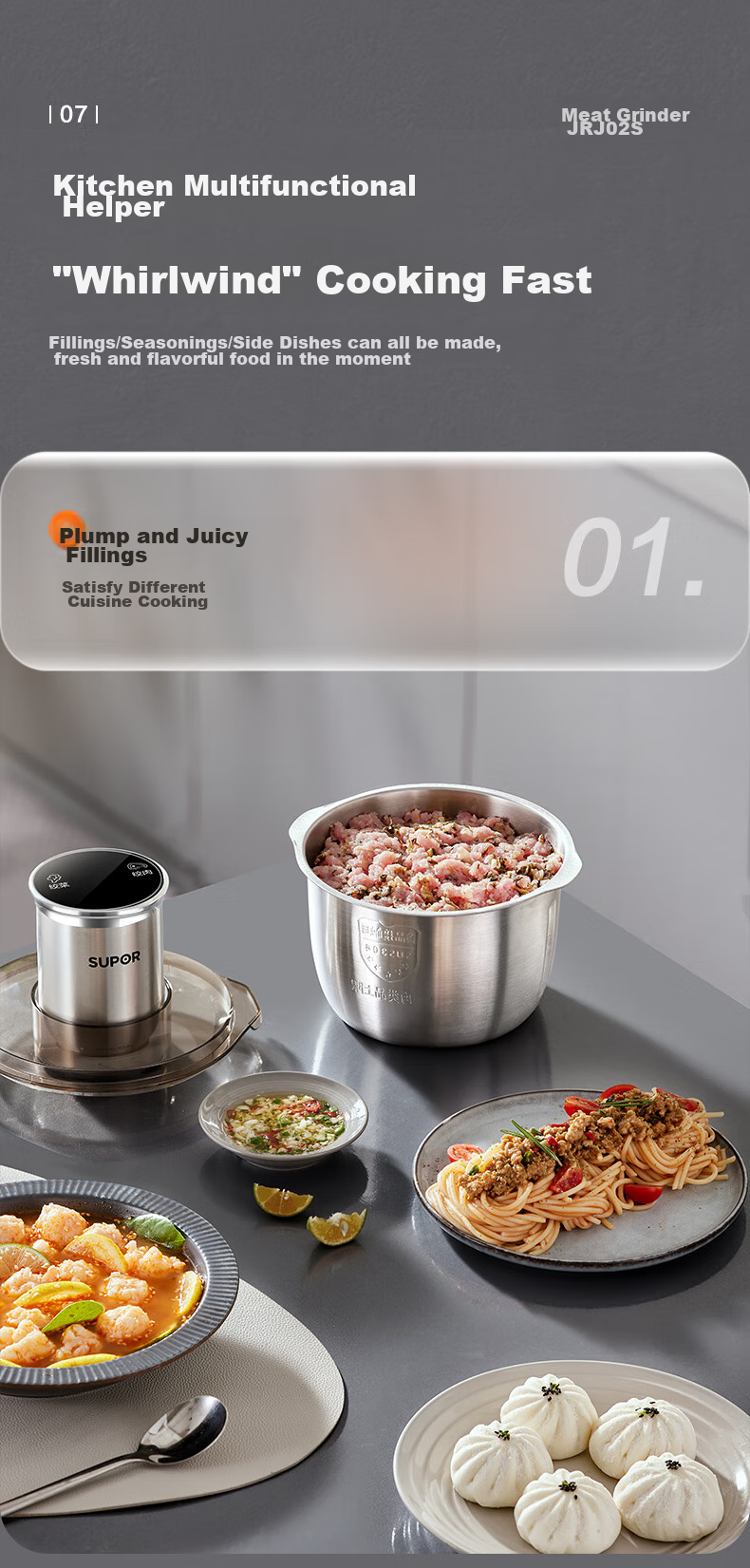 SUPOR Meat Grinder for Home Use, Mincer, Electric Multi-Functional Food Processor, Meat Chopper, Dumpling Filling Maker, Garlic Masher JRJ02S-G200 14