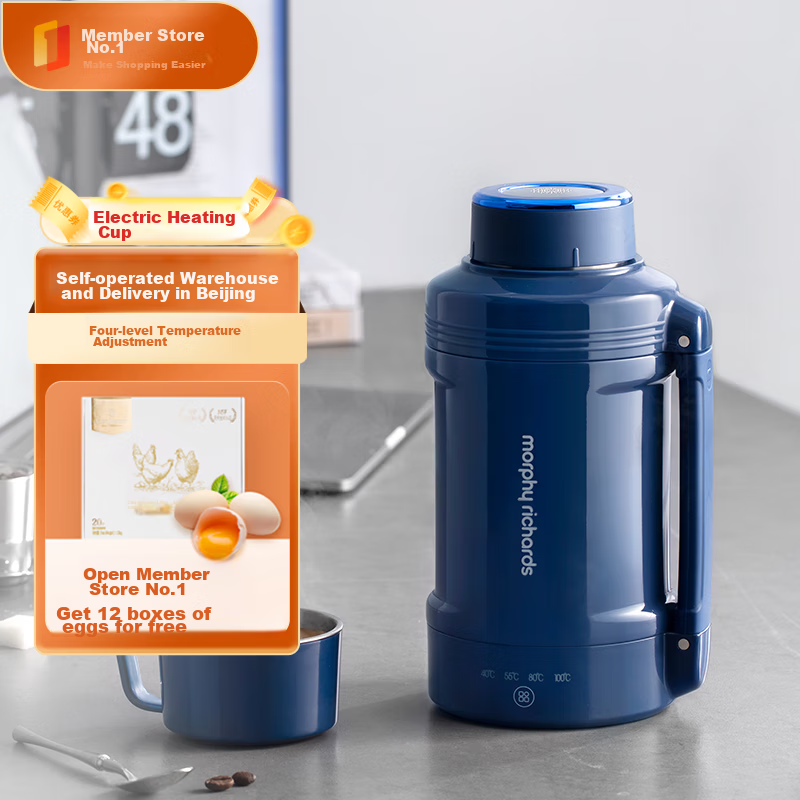 Morphyrichards Portable Electric Kettle, Large Capacity Household Water Boiler, Outdoor Travel Vacuum Insulation Stainless Steel Anti-Scalding Water Cup, Electric Hot Water Pot MR6061 Blue One's Member