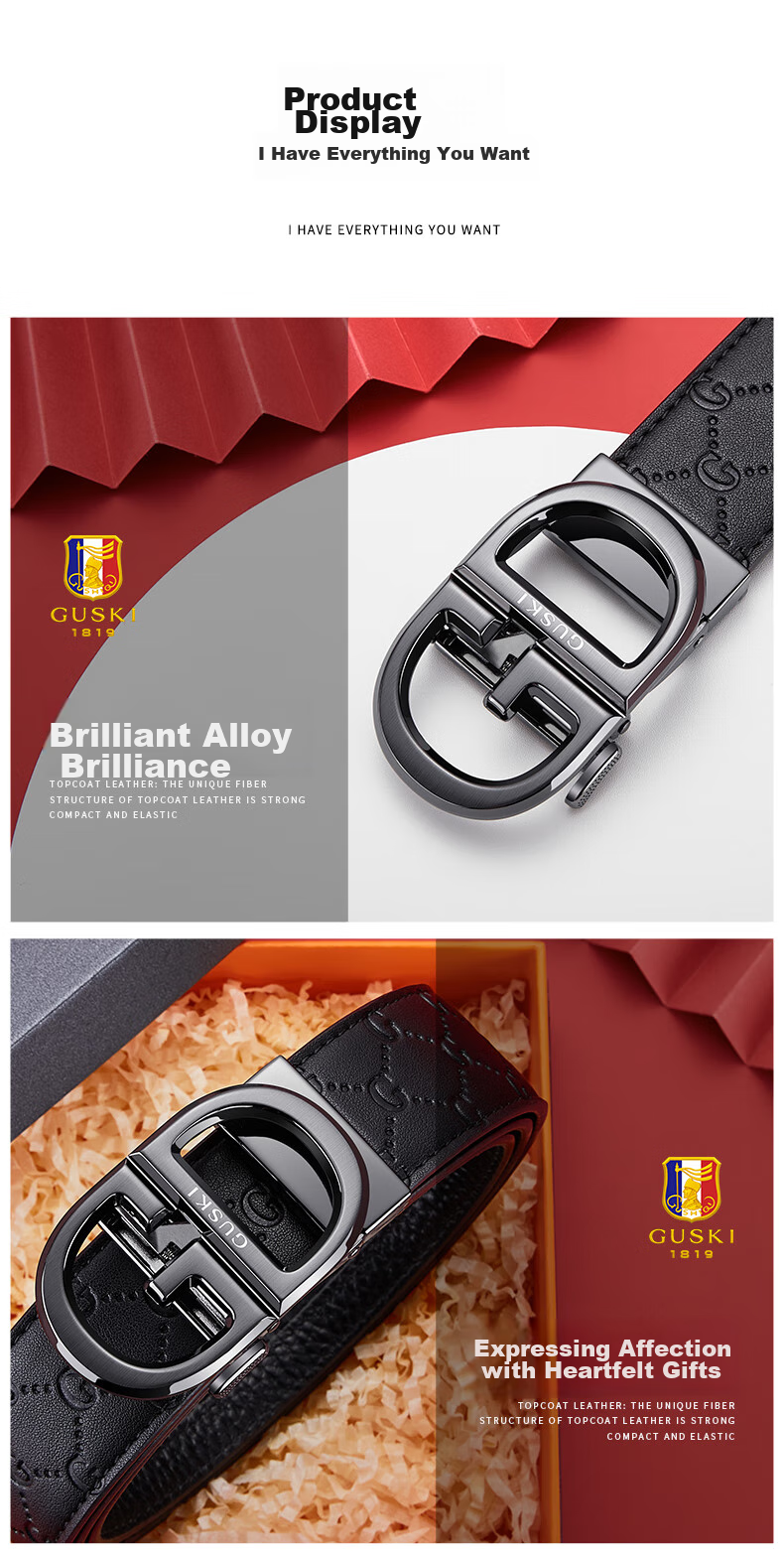 GUSKI Men's Genuine Leather Belt with Automatic Buckle, High-Quality Gift Box, Birthday Present for Boyfriend Or Husband 13