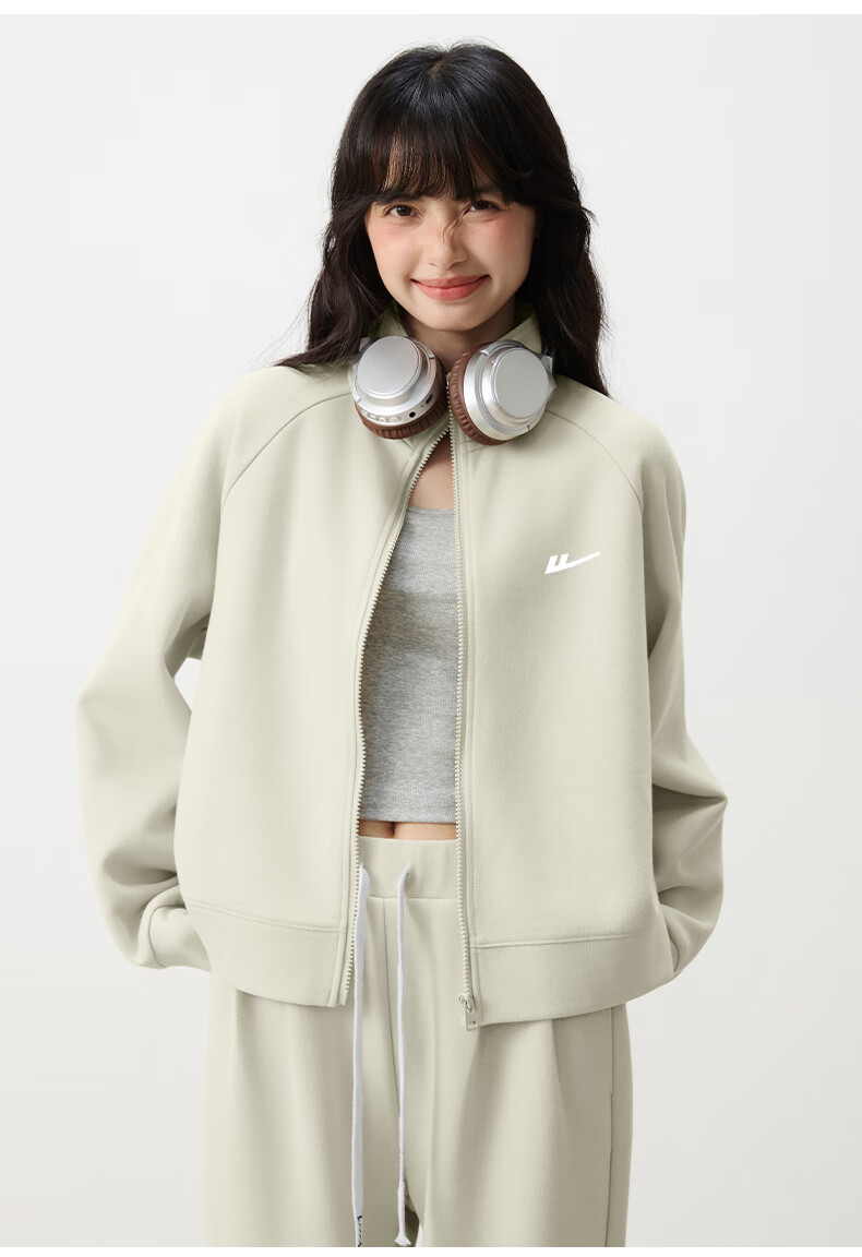 Warrior Women's Casual Two-Piece Set 2026 New Autumn Short Stand Collar Cardigan Jacket and Straight-Leg Sweatpants Full Outfit 4