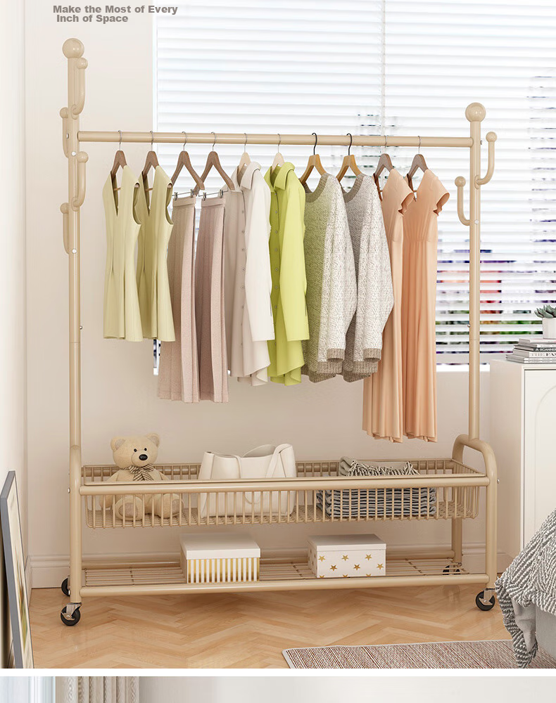 Shunyou Coat Rack, Floor-Standing Clothes And Hat Stand, Bedroom And Living Room Movable Drying And Storage Rack, 120CM, SY-309 12