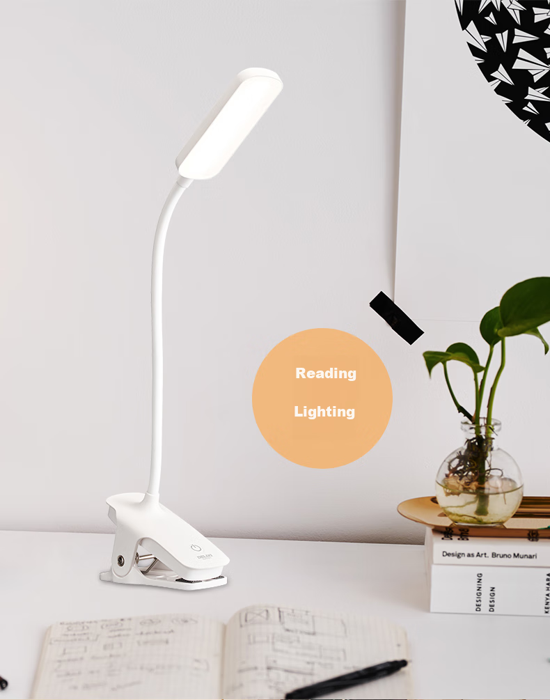 DELIXI Dual-Use Desk Lamp with Charging Port, Home Study Reading Light, Bedroom Dorm Clip-On Lamp Bedside Lamp 5