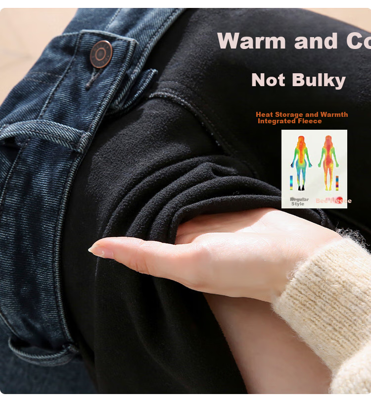 Dme Winter Comfortable Fleece-Like Dad Jeans for Women, Nine-Point Sickle Pants, Thickened Harem Pants, Midnight Black, S 3