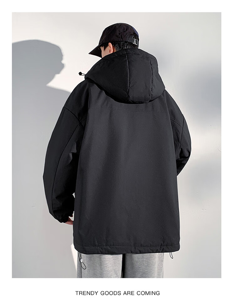 Dingfengbaoluo Men's American Style Cotton Jacket Autumn Winter Casual Thickened Windproof Hooded Warm Cotton Coat DFM18 Light Khaki XL 1