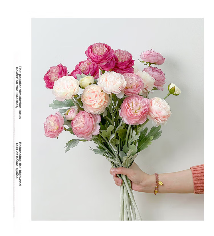 Fanyejia Three-Head Peony Artificial Flowers, 5 Stems, Living Room Fake Flowers, Silk Flowers, Rose Table Flowers, Floral Arrangement, Decorative Pieces with Elegant Feel, for Photography 8