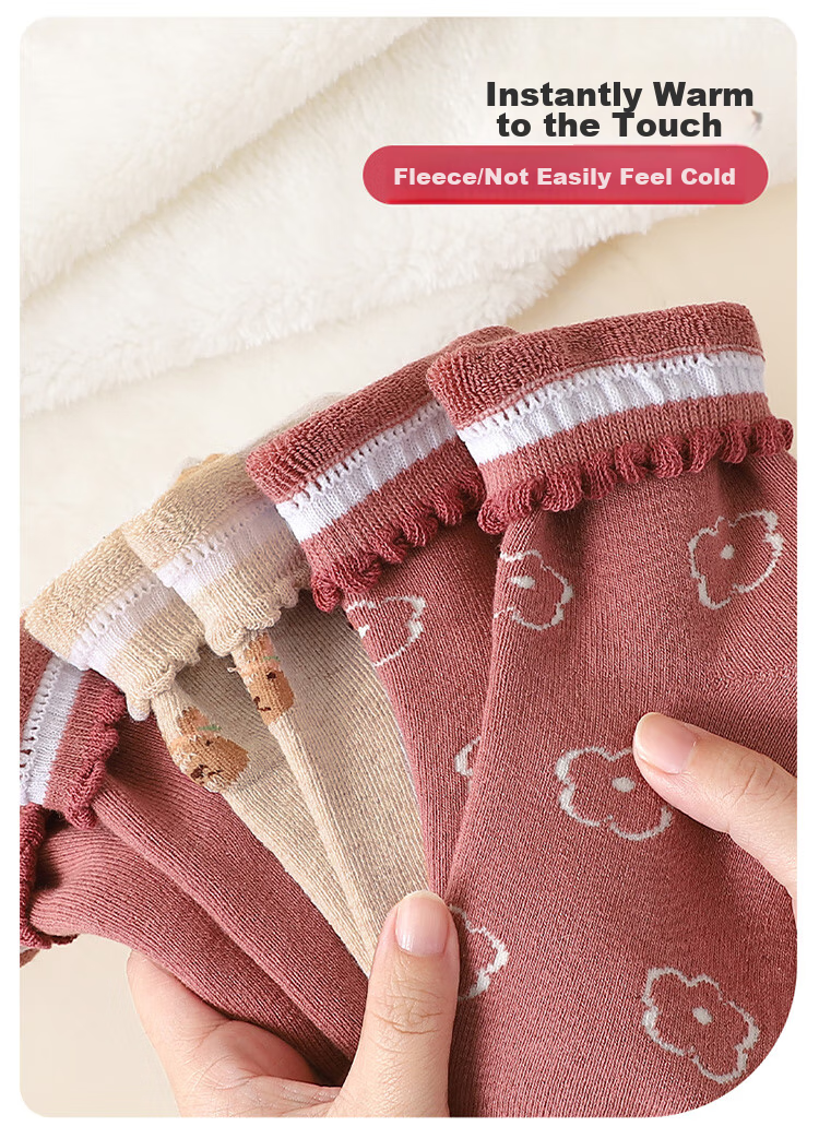 LangSha Children's Socks, Girls' Winter Cotton Fleece-Lined Thick Mid-Calf Terry Socks, Girls' Warm Socks, Baby Socks 3