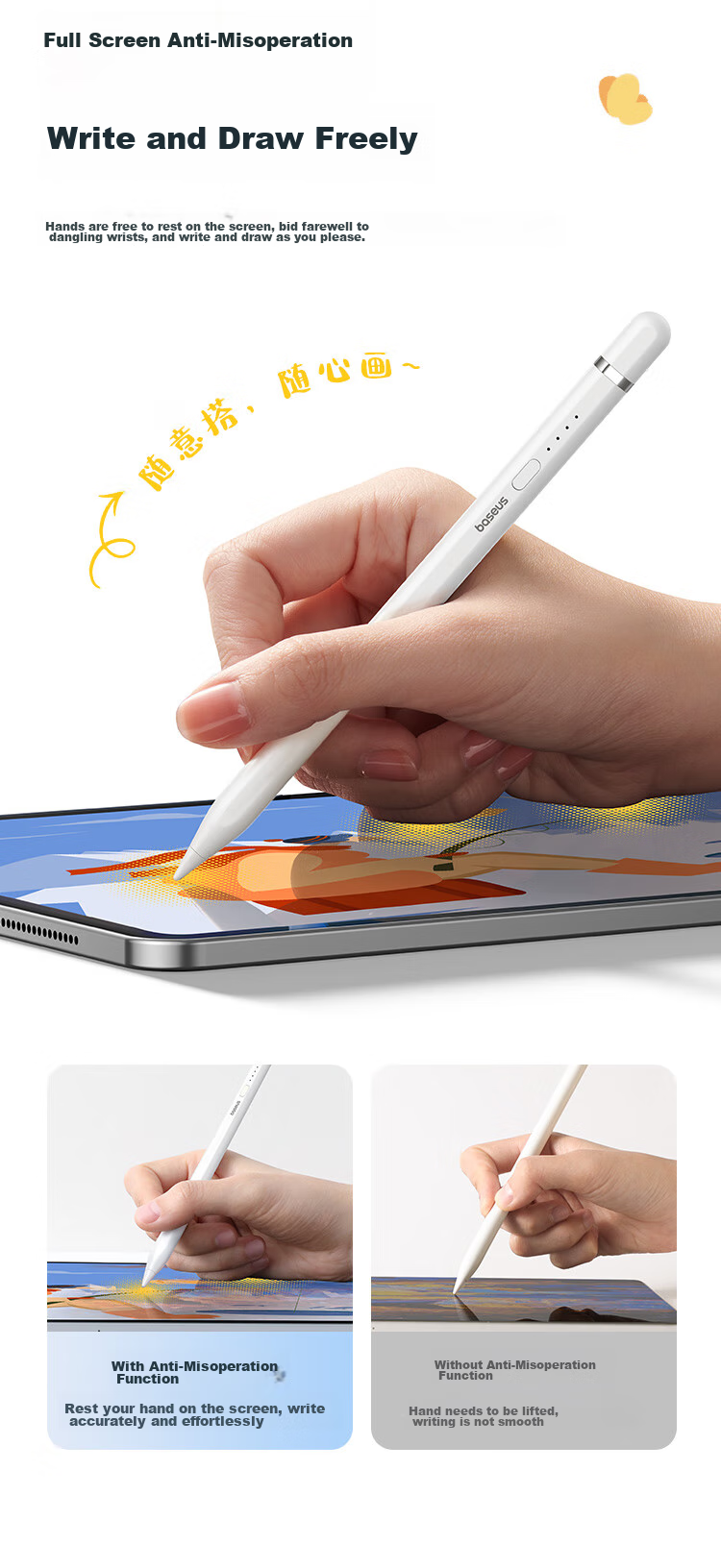 Baseus Capacitive Stylus Pen for iPad Apple Pencil [Direct Plug/C Port Fast Charging] Compatible with Pro/Air/Mini7/iPad11 Tablet Touchscreen Stylus Apple Pencil 2nd Generation 7