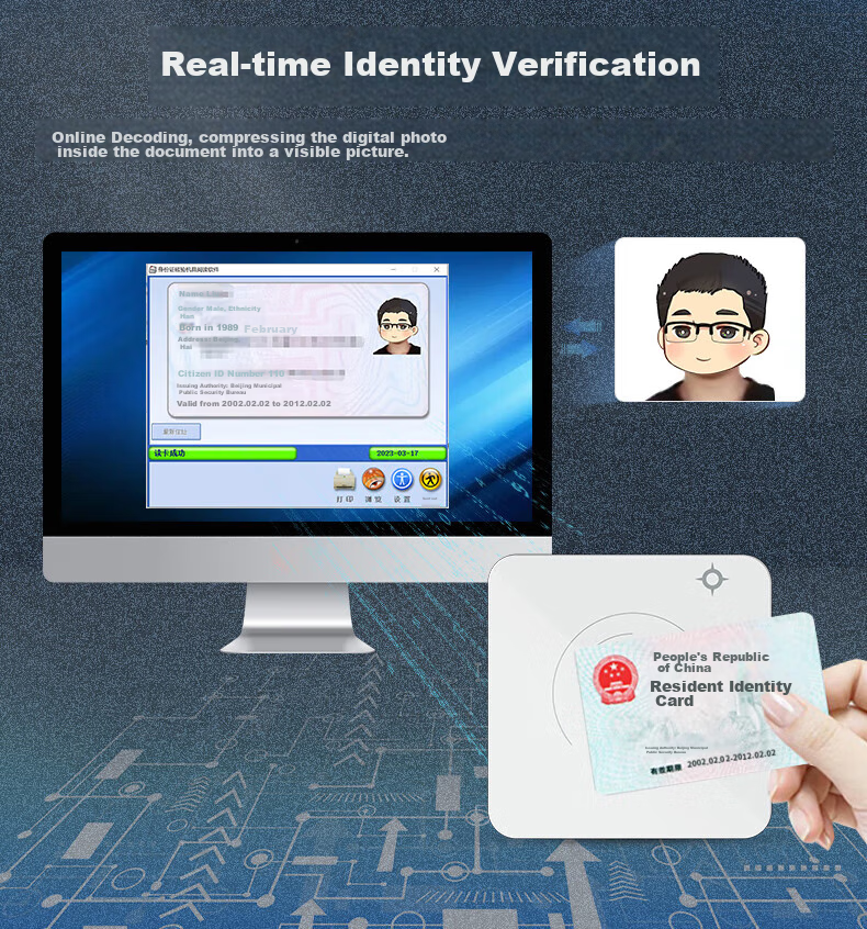 TIART TY-200UW Second Generation ID Card Reader, Real Name Authentication Third Generation Resident ID Reader, Network Version for Hotels, Construction, Car Rental, Transportation, And Human Resources 5