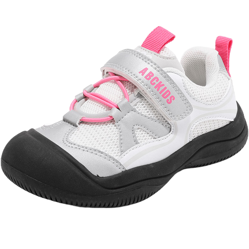 ABC KIDS Children's Running Shoes, Autumn Fashion Girls' Velcro Dad Shoes, Lightweight Versatile Casual Shoes, White Gray Rose, Size 37
