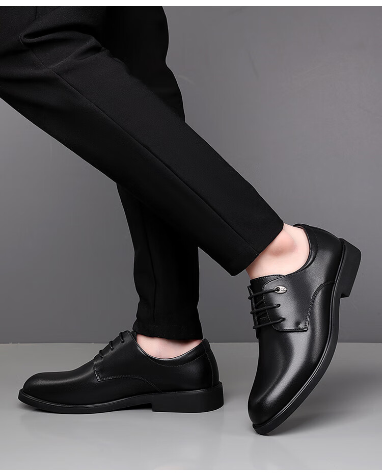 Poitulas Men's Leather Shoes, British Style Lace-Up Business Casual Formal Shoes, Lightweight Derby Work Shoes for Men, 5522 Black, Size 40 3