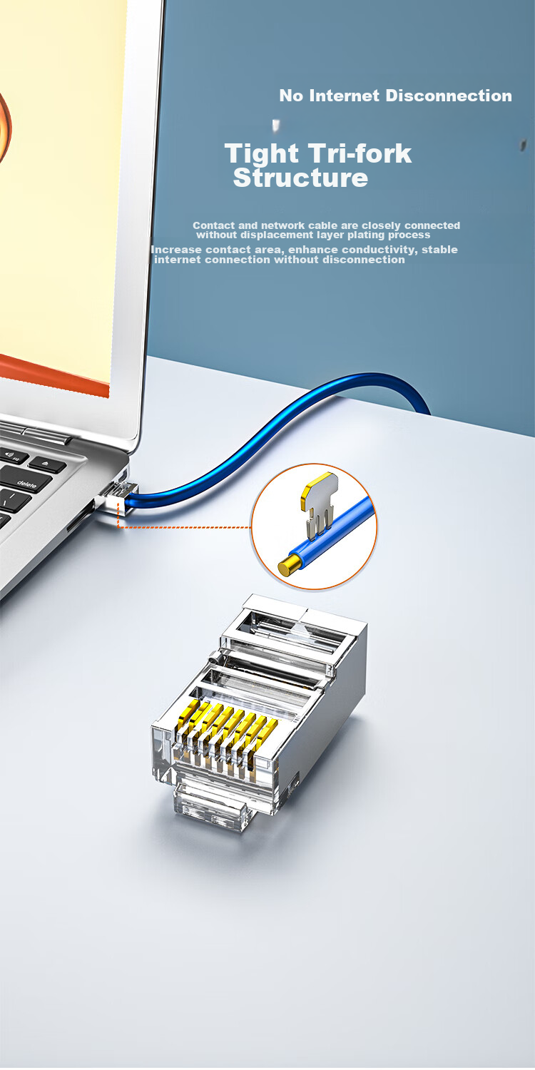 ZLEUE CAT5e Ethernet Cable Connectors, Gigabit Network RJ45 Plugs, Gold-Plated Shielded Crystal Heads for Computer Network Cables, Pack of 100 ZL-T5100P 9