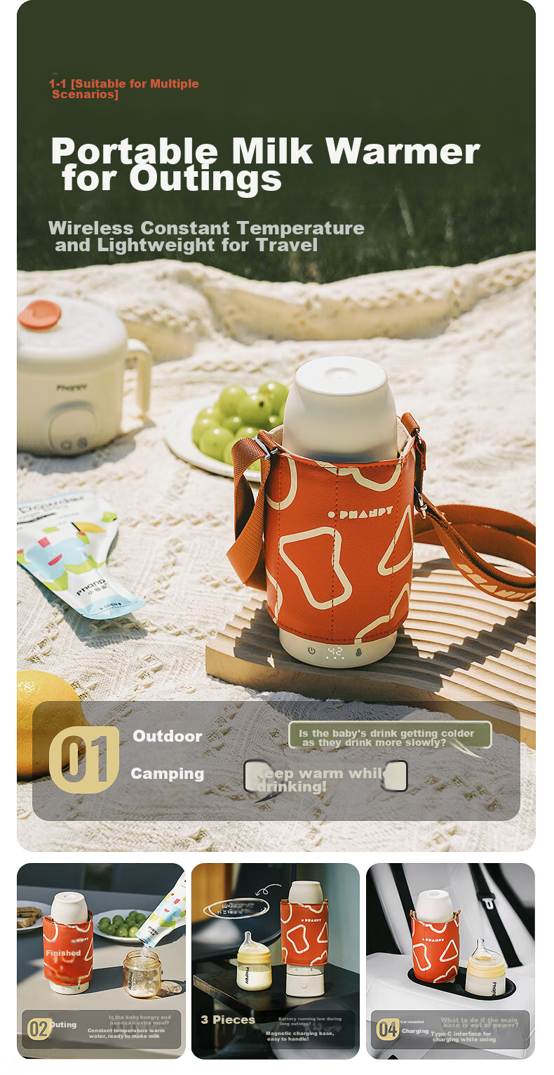Xiaoyaxiang Milk Bottle Insulation Sleeve, Universal Battery-Powered Wireless Portable Heating Constant Temperature Milk Warmer 6