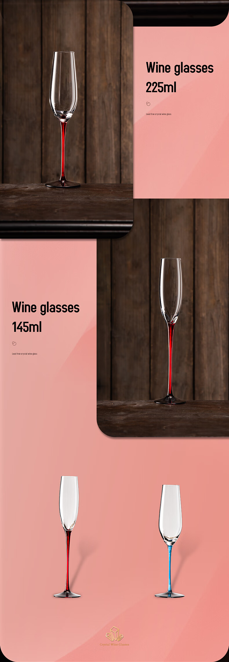 FANKAQI Premium Gift Box Crystal Glass Stemmed Champagne Flutes Pair Couples Birthday Wedding Gift 1
