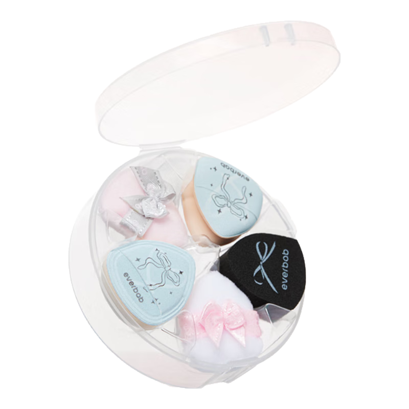 Everbab 6-Piece Set of Pink Puff Blenders with Thumb Control for Precise Application And Beauty Blending