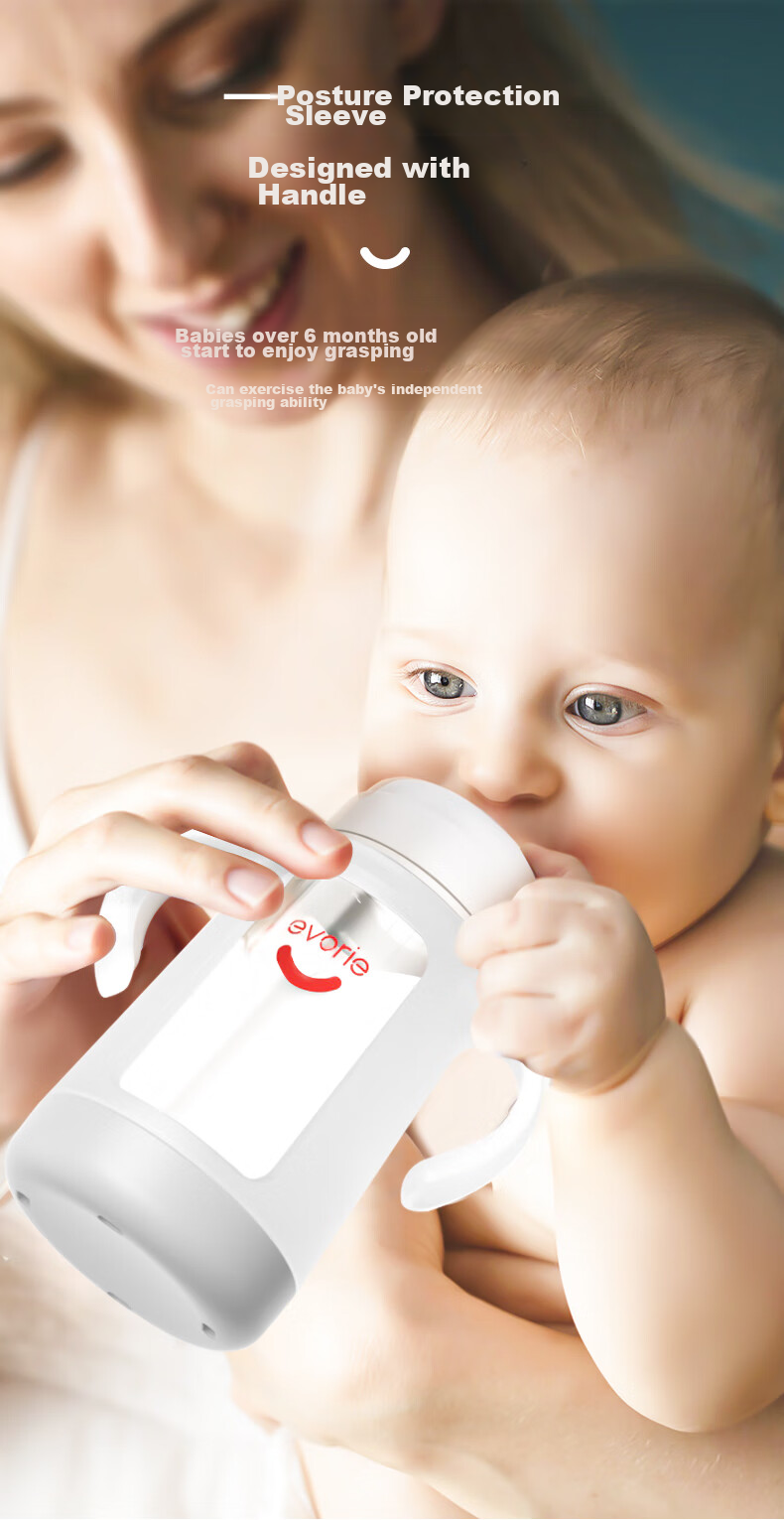 Evorie Glass Baby Bottle, Wide Neck with Protective Sleeve And Handle, Infant Bottle 160ml (0-3 Months+) 8