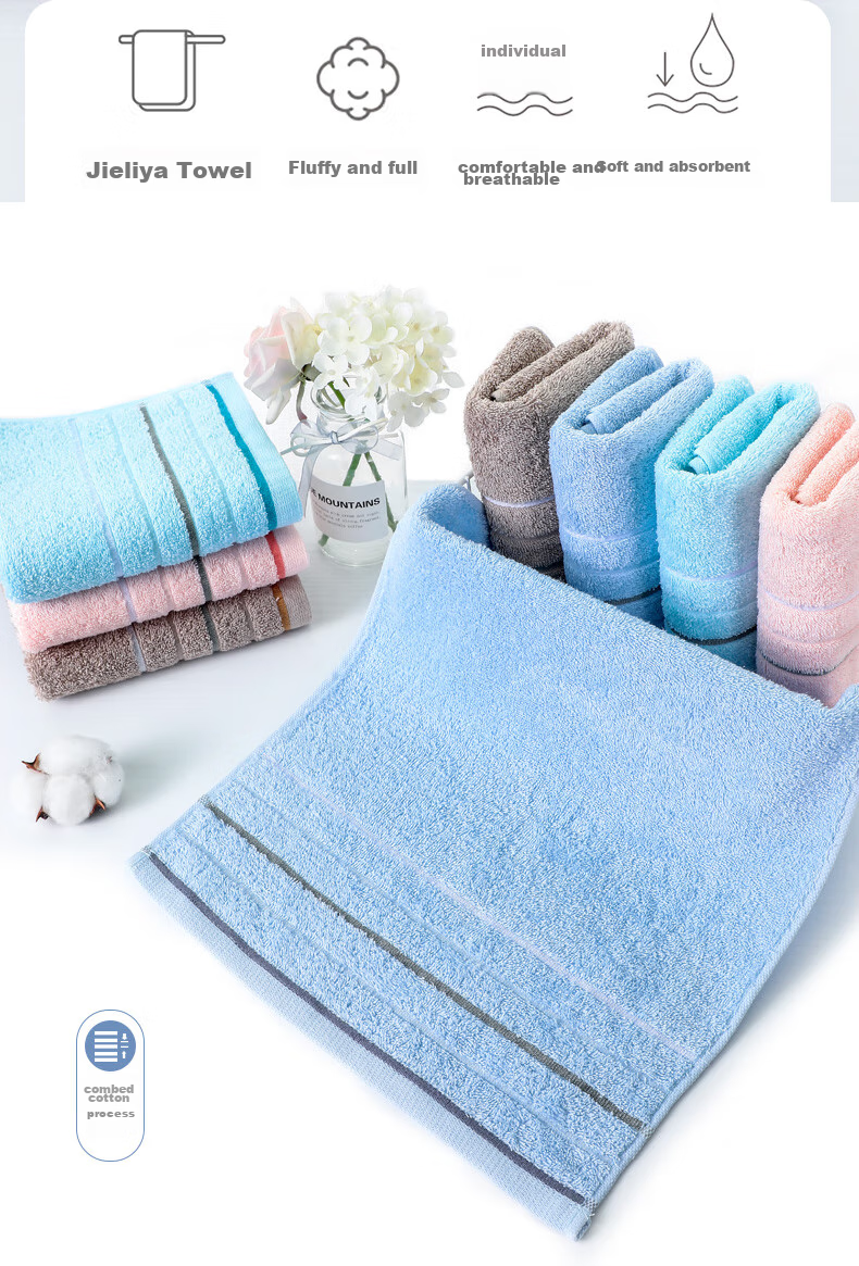 Grace Pure Cotton Couple Towels, Adult Soft Absorbent Terry Striped Face Towels for Men And Women, 10 Pieces, 80g/piece, Sports 3