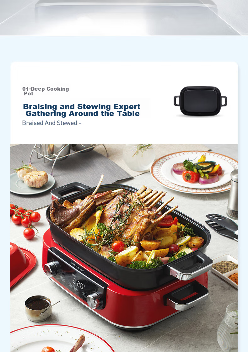 Morphyrichards Upgraded Second-Generation Multifunctional Cooking Pot, Detachable Electric Wok with Timer And Touch Screen, Electric Hot Pot MR9099 Green, One's Member 12