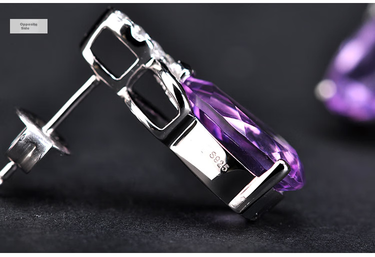 JOLEE S925 Silver Stud Earrings with Amethyst And Colored Gemstones, Fashion Jewelry, Gift for Women on Holidays, One Item One Certificate 4