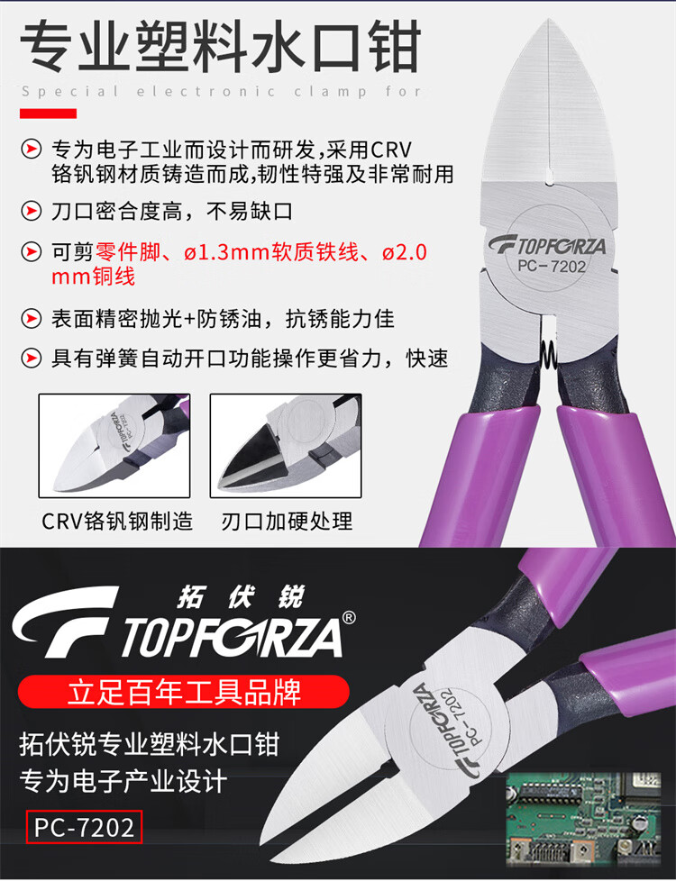 TOPFORZA Diagonal Cutting Pliers, Industrial-Grade Electrician's Wire Cutters, Multi-Functional Side-Cutting Pliers, Diagonal Pliers, Wire Cutters PC-7206 1