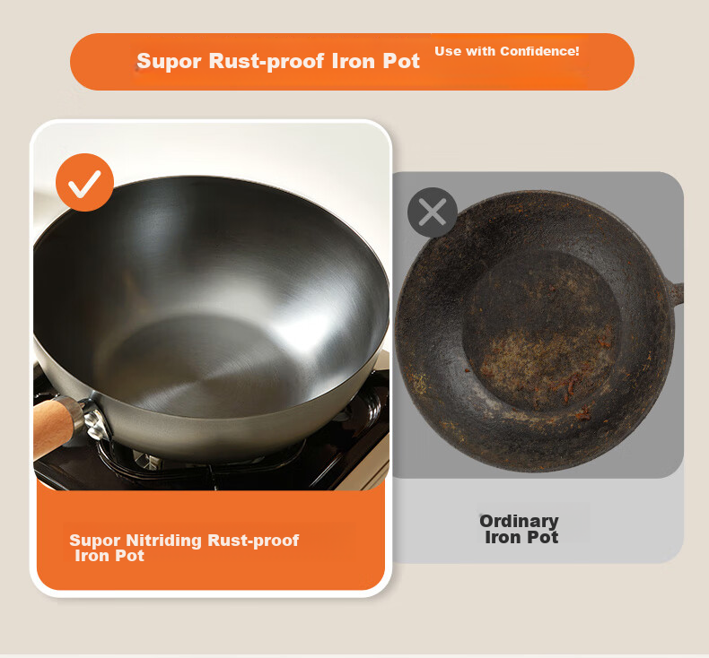 SUPOR Mini Premium Iron Wok 22cm, Household Use, Non-Coated, Wear-Resistant, Rust-Proof, Suitable for Gas Stove, EC22RF05 5