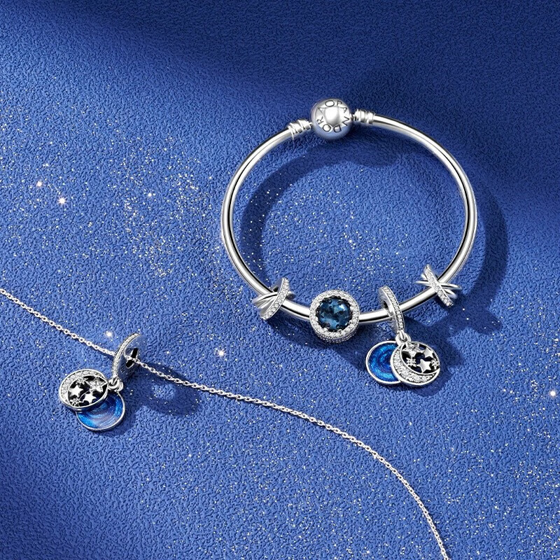 Pandora Starry Sea Necklace Set, Blue Starry Sky And Moon, Birthday Gift for Girlfriend
