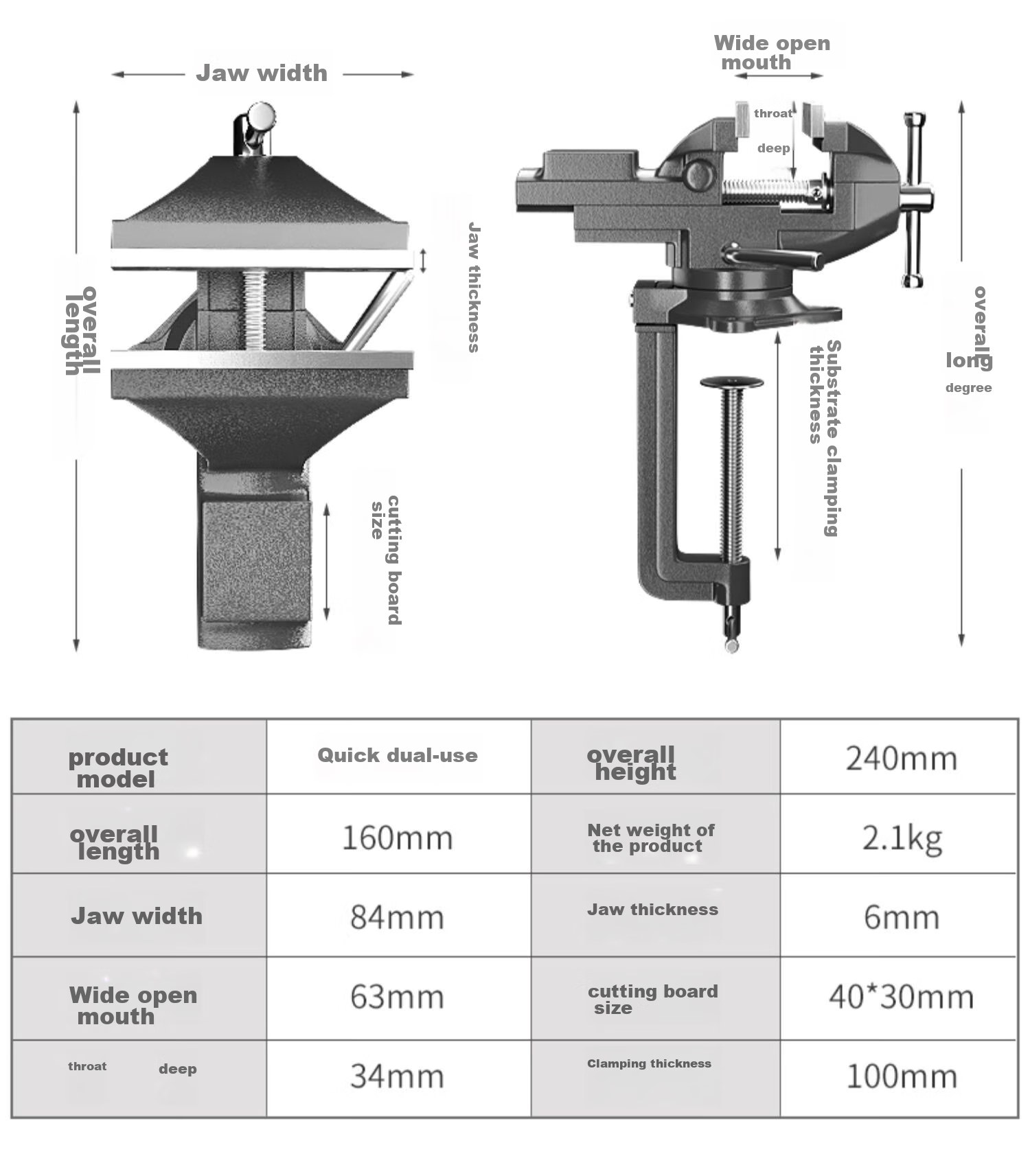 GREENER Bench Vise, Small Tiger Vise, Bench Clamp, Workbench Vise, Mini Desk Vise, Woodworking Household Multi-Functional Universal Vise 16