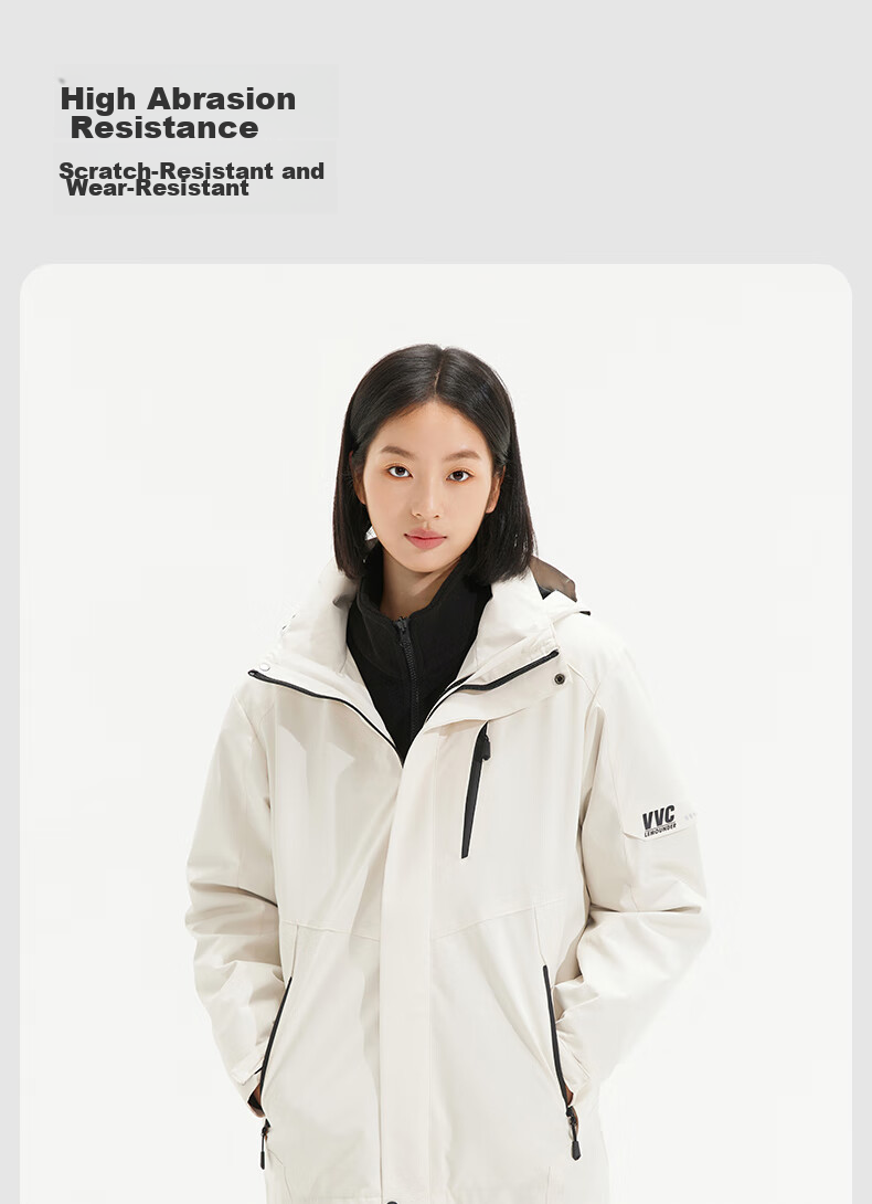 VVC Functional Windproof And Waterproof Jacket for Men And Women with Detachable Fleece Inner Layer, Warm Outdoor Coat, Cloud White, Size S 9