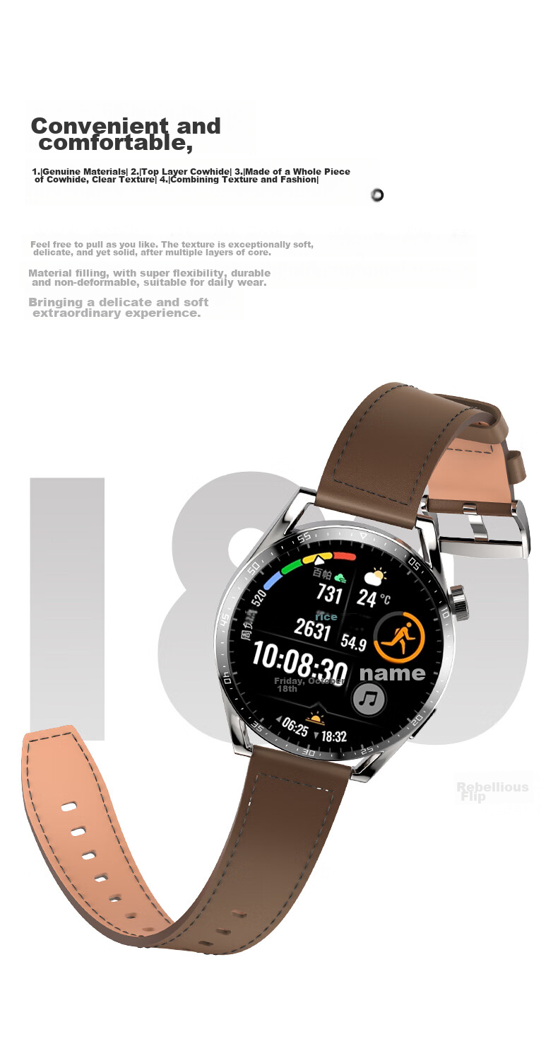 CangHua Leather Watch Strap Compatible with OPPO Watch X3/X2/X/XS/S2/4 Pro, OnePlus Watch 2, Small Calfskin Fashion Band, Brow 15
