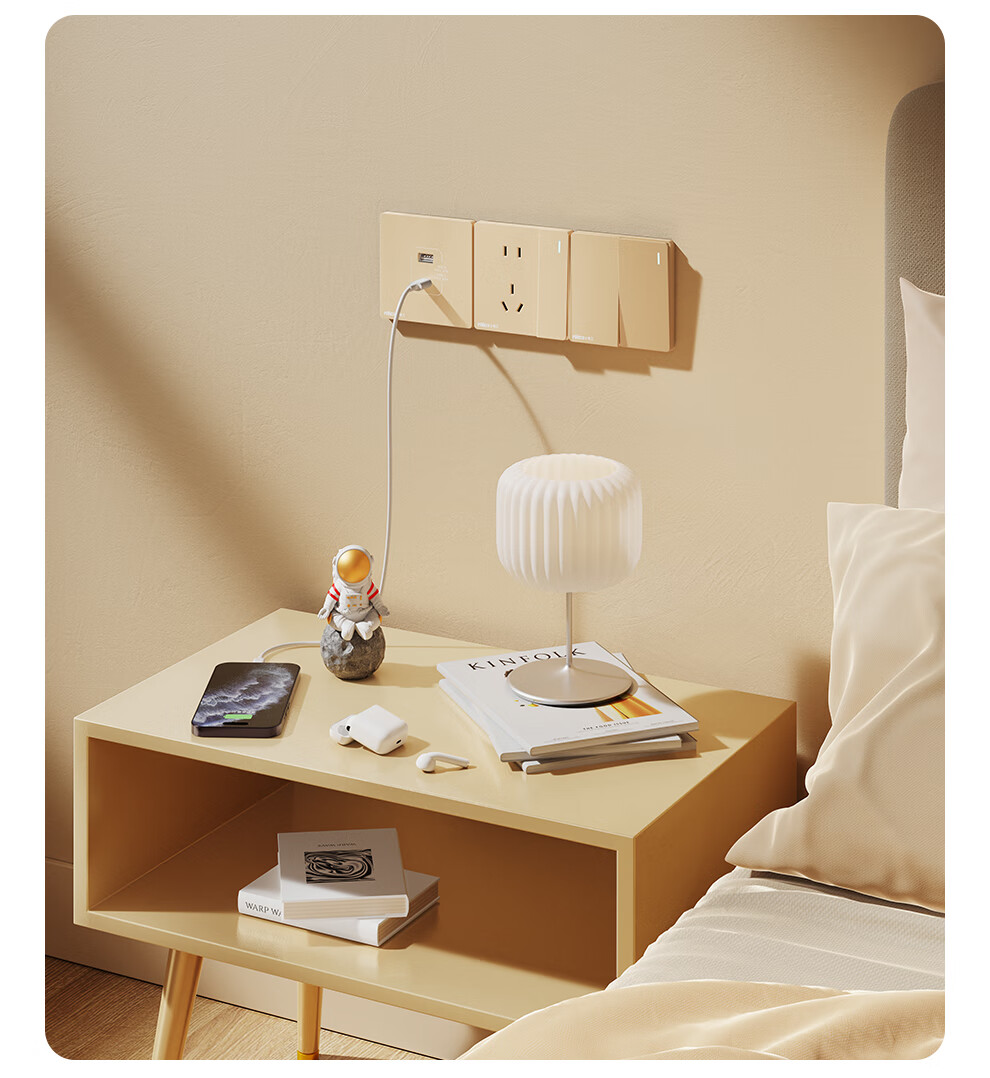NVCleishidiangong Switch Socket, Three-Gang Single-Control 86-Type Concealed Wall Switch Panel, N25 Champagne Gold 6